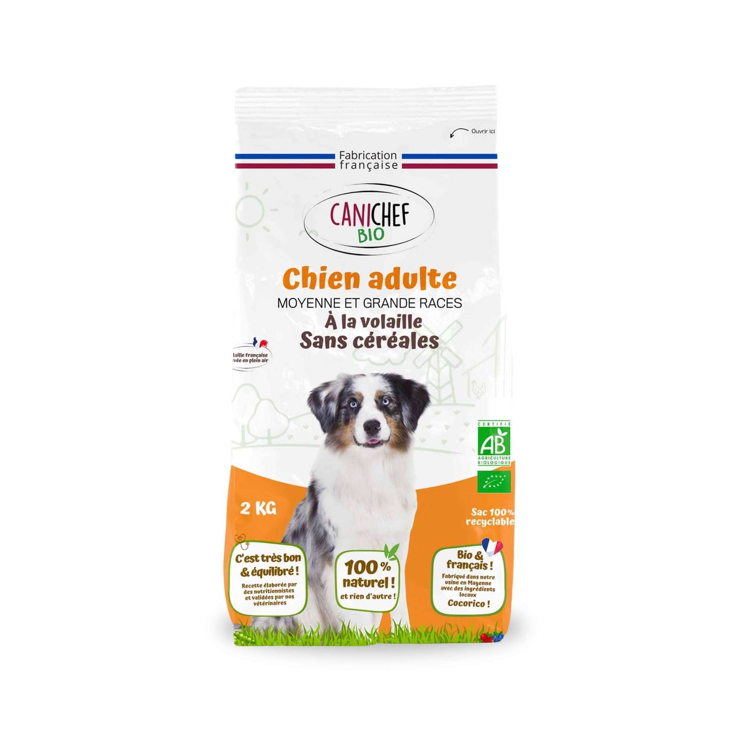 Croquettes sans céréales BIO à la Volaille - Chien Moy./Grande race
