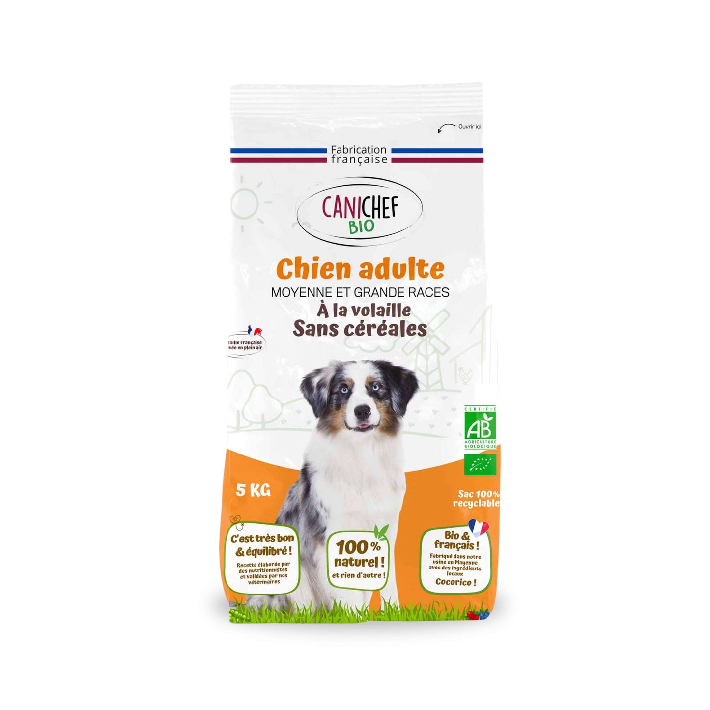 Croquettes sans céréales BIO à la Volaille - Chien Moy./Grande race
