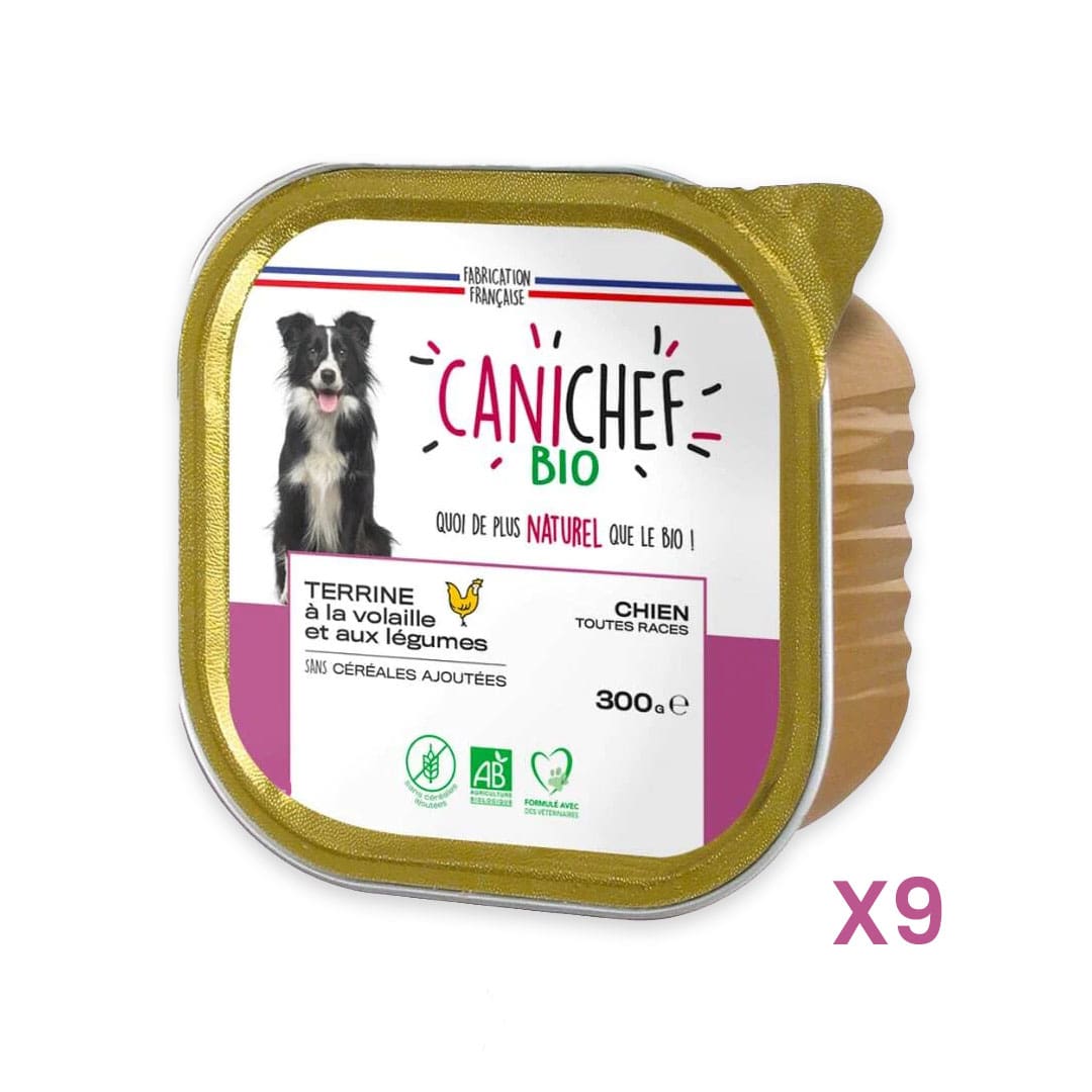 Pâtées sans céréales BIO Volaille et Légumes (x9) - Chien