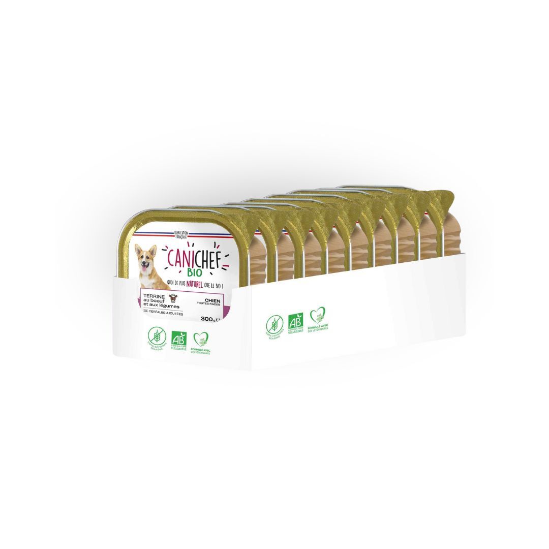 Pâtées sans céréales BIO Boeuf et Légumes (x9) - Chien