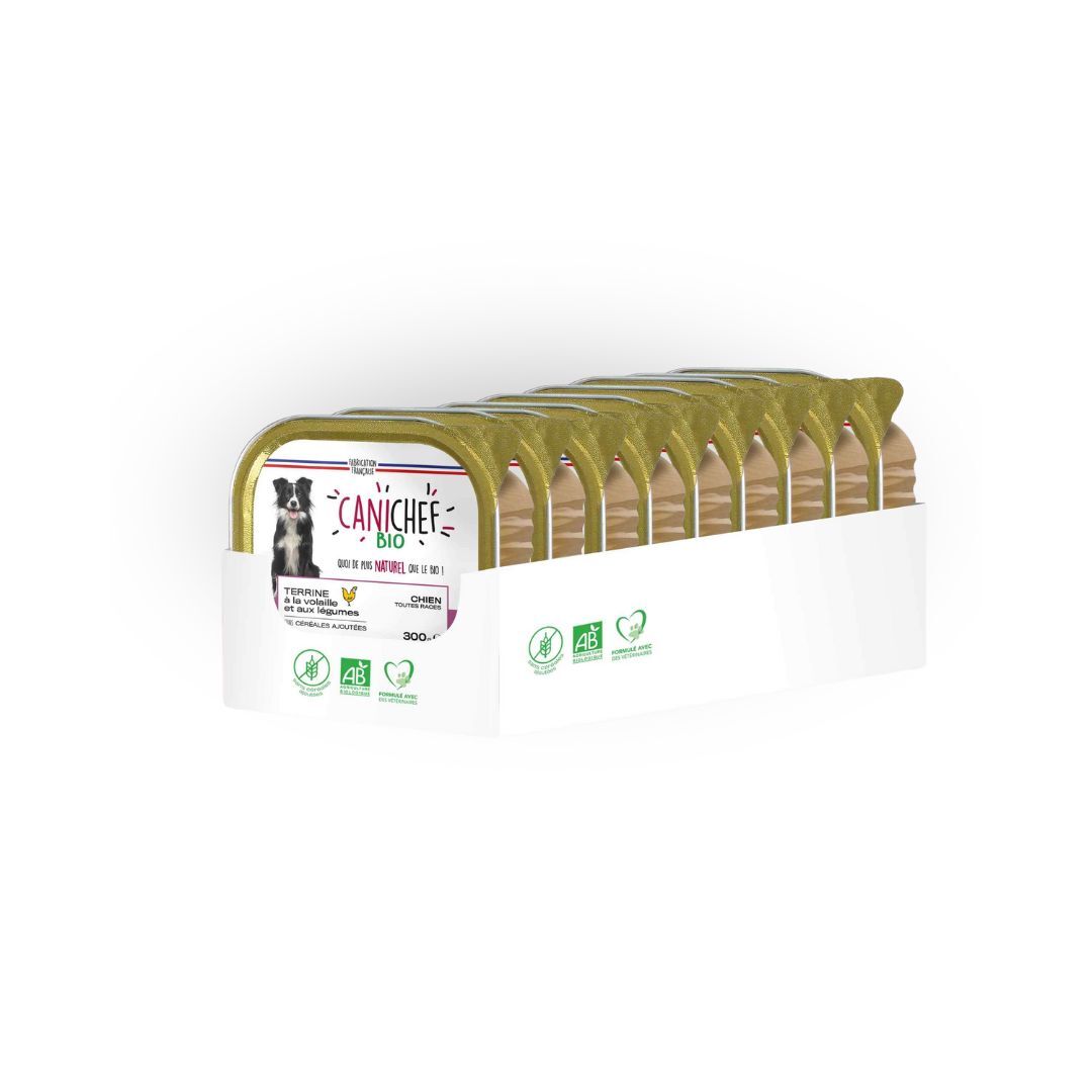 Pâtées sans céréales BIO Volaille et Légumes (x9) - Chien