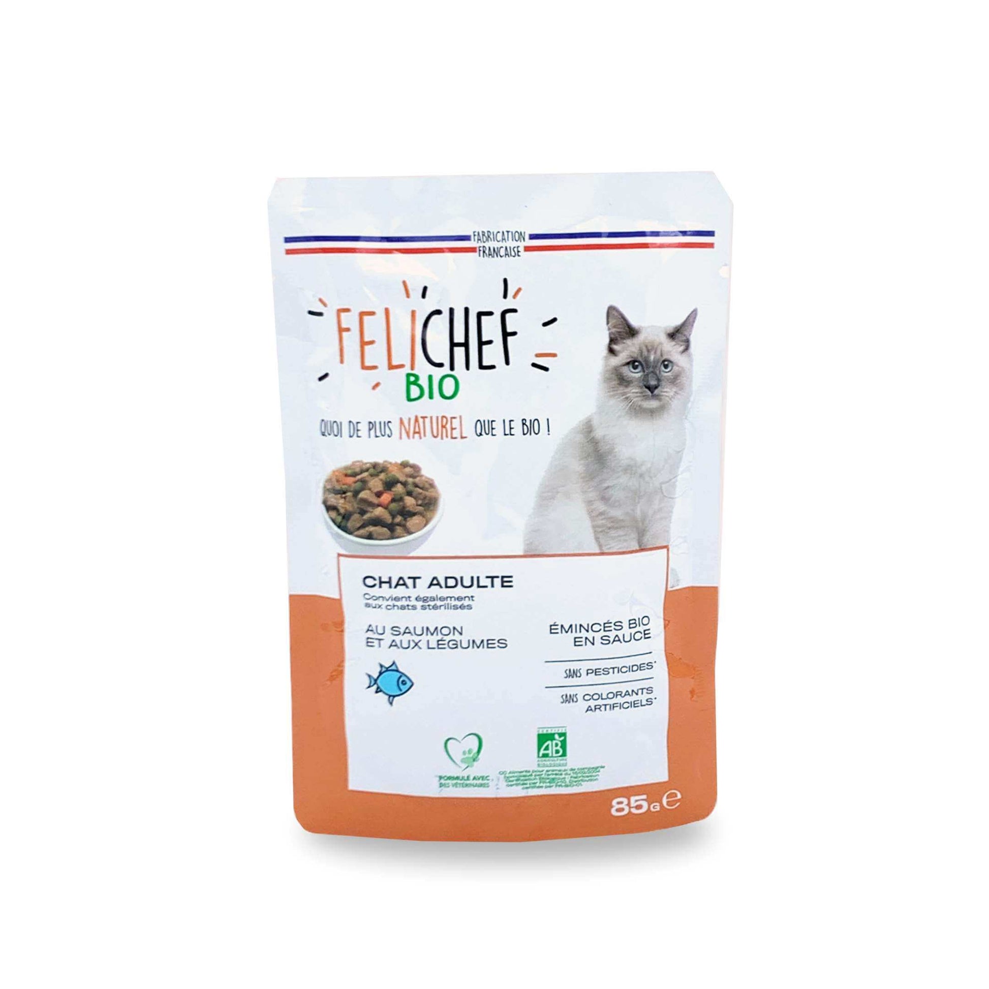 Émincés BIO saumon et légumes pour chat (x12) - FELICHEF – Canichef &  Félichef : Aliments pour chiens et chats BIO