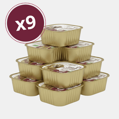Pack de 9 barquettes de pâtée chien volaille Canichef Bio terrine sans céréales 300g, certifiée Agriculture Biologique, fabrication française